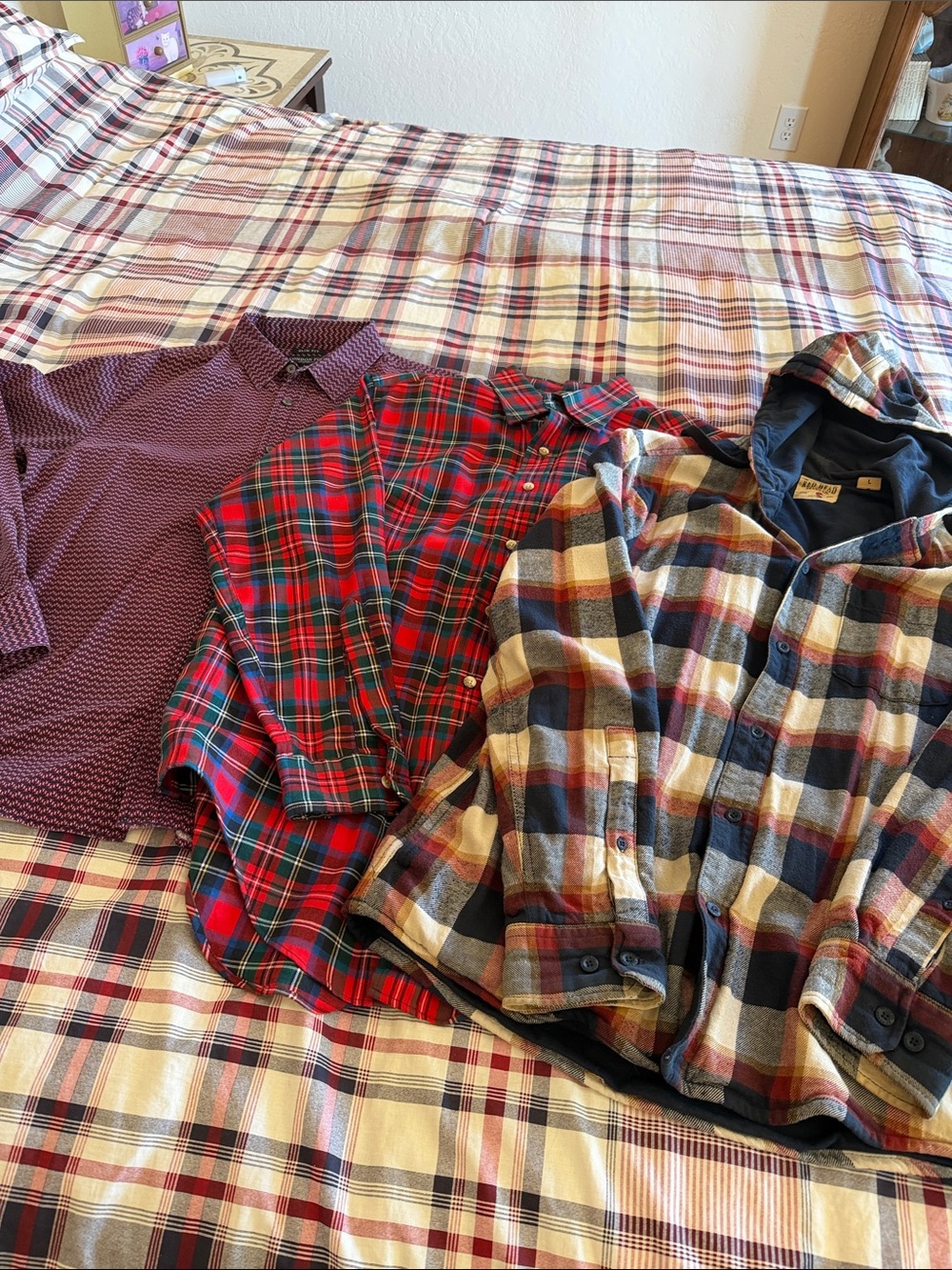 Shirt bundle Hooded Plaid Shirt Jacket - Red/Blue/White